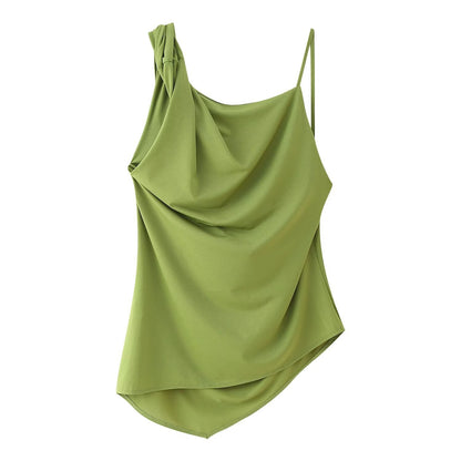 Ensemble femme plissé asymétrique avec pantalon large élégant