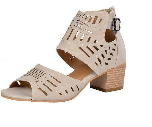CutOutChic™ - Sandales Talon Épais Ajourées Femme