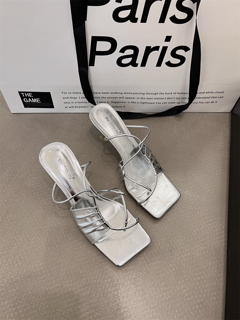 Sandales à Talons Aiguilles, Bout Repliable