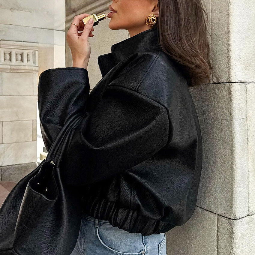 Veste oversize en simili cuir noir