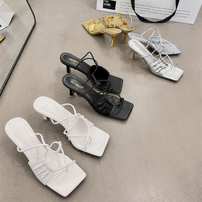 Sandales à Talons Aiguilles, Bout Repliable