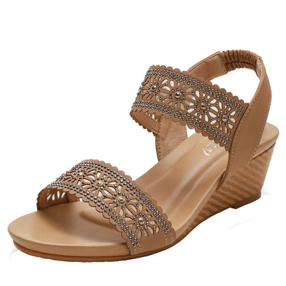 FloralShine™ - Sandales Compensées Fleurs & Strass Femme