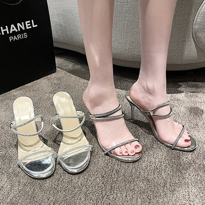 Mules femme à talon aiguille avec strass