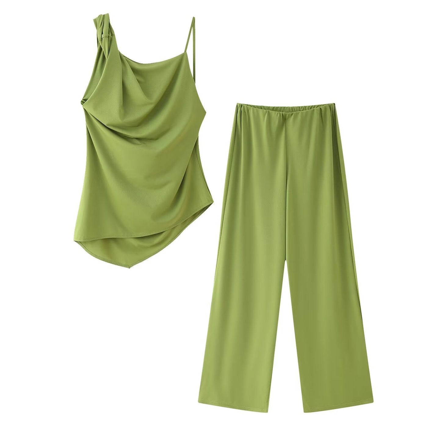Ensemble femme plissé asymétrique avec pantalon large élégant