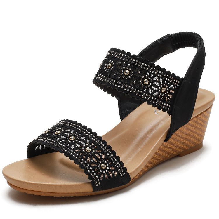 FloralShine™ - Sandales Compensées Fleurs & Strass Femme