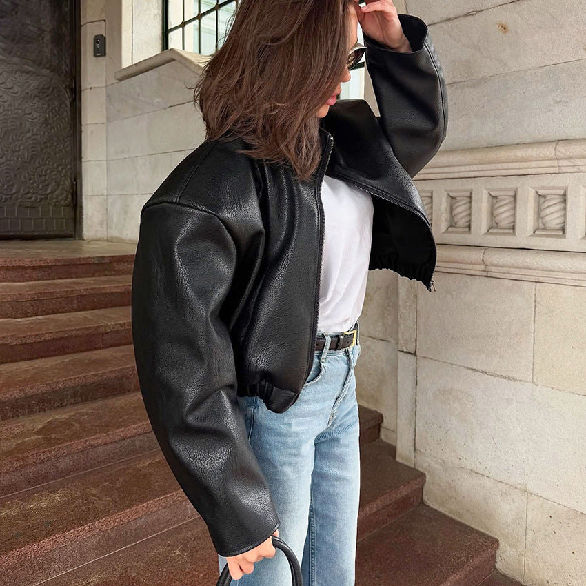 Veste oversize en simili cuir noir