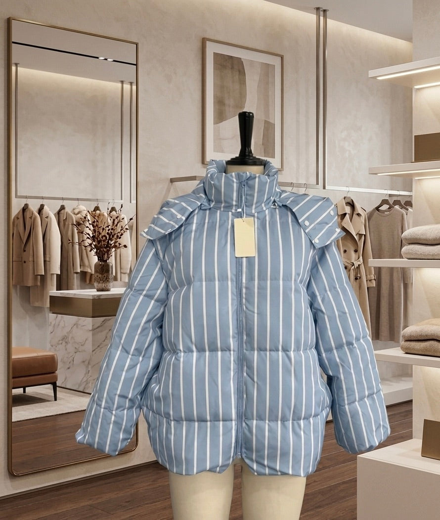 Manteau chaud à rayures avec col montant et capuche