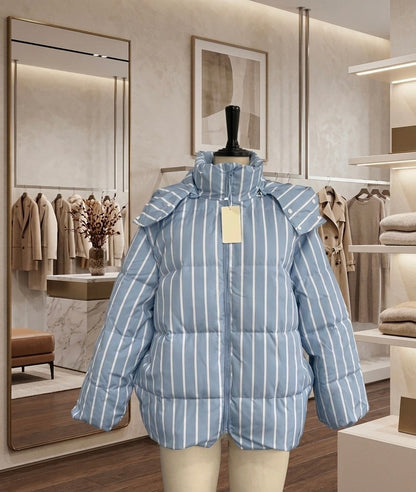 Manteau chaud à rayures avec col montant et capuche
