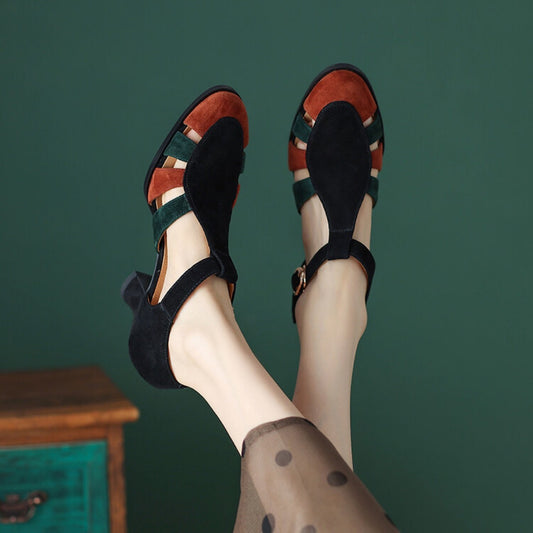 Sandales Rétro à Bout Découpé, avec Talons Hauts