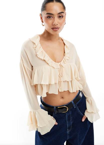 V-neck Lace-up Shirt