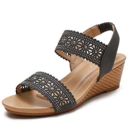 FloralShine™ - Sandales Compensées Fleurs & Strass Femme