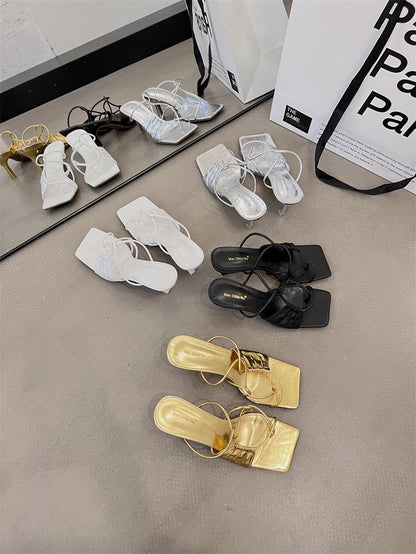 Sandales à Talons Aiguilles, Bout Repliable