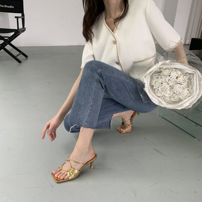 Sandales à Talons Aiguilles, Bout Repliable