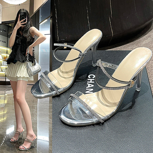 Mules femme à talon aiguille avec strass