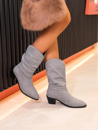 SERENA™ | Bottes Mi-Hautes Drapées à Talon Confort